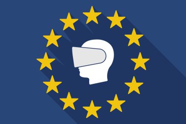 uzun gölge AB bayrağı sanal gerçeklik giyen bir erkek başı 