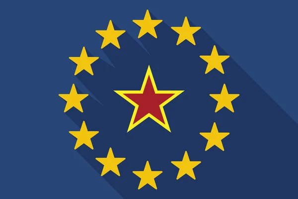 Lunga ombra bandiera dell'UE con la stella rossa dell'icona del comunismo — Vettoriale Stock