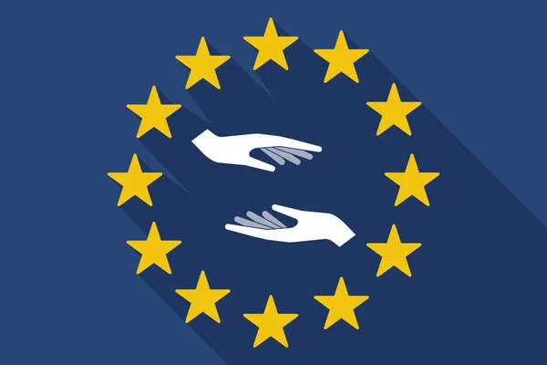Σκιά καιρό σημαία της Ευρωπαϊκής Ένωσης με τα δύο χέρια το δούναι και λαβείν ή pro — Διανυσματικό Αρχείο