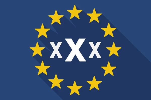 Longa sombra bandeira da UE com um ícone de letra XXX — Vetor de Stock