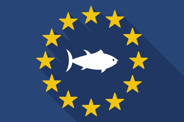 Long shadow EU flag with  a tuna fish — Stock Vector