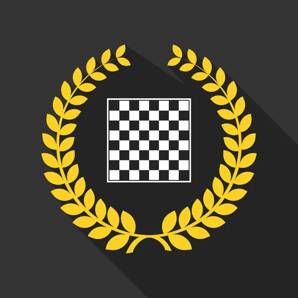 Larga sombra laurel corona icono con un tablero de ajedrez — Archivo Imágenes Vectoriales