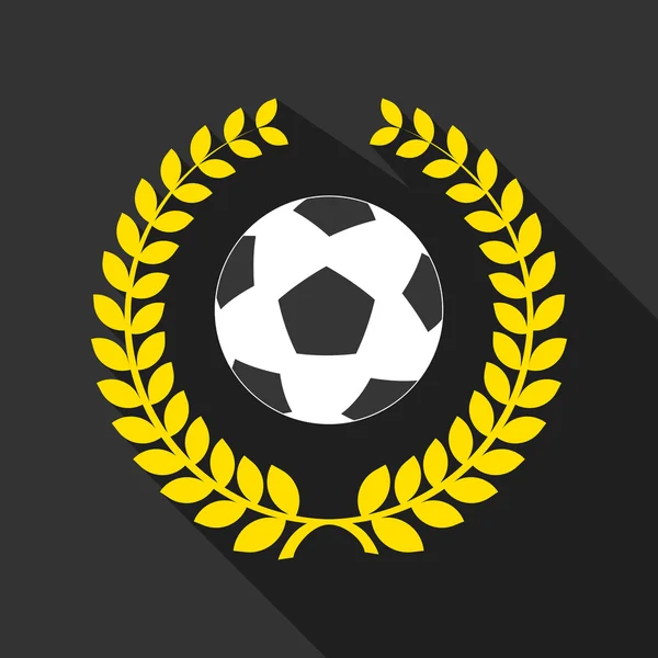 Dlouhý stín vavřínový věnec ikona s fotbalovým míčem — Stockový vektor