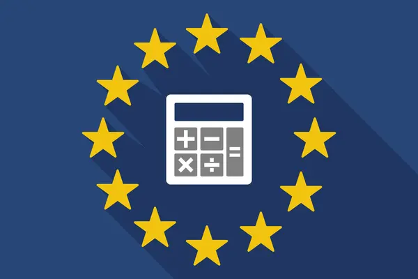 Long shadow EU flag with  a calculator — Stock Vector