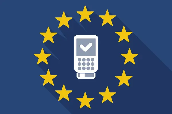 Long shadow EU flag with  a dataphone icon — Stock Vector