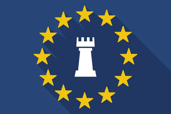 Długi cień Flaga UE z wieża w szachach — Wektor stockowy