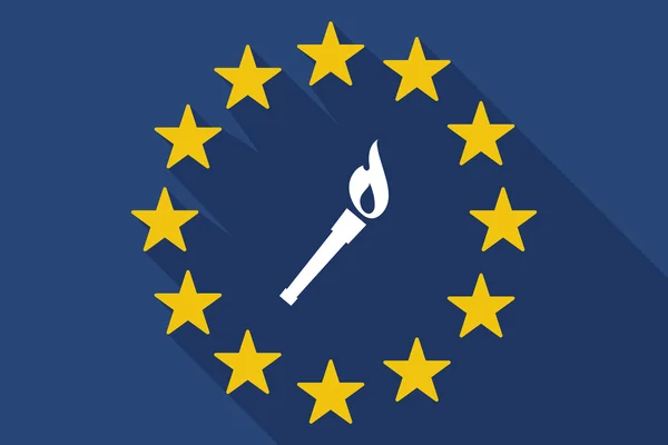Довгі тіні прапором ЄС з піктограмою факел — стоковий вектор