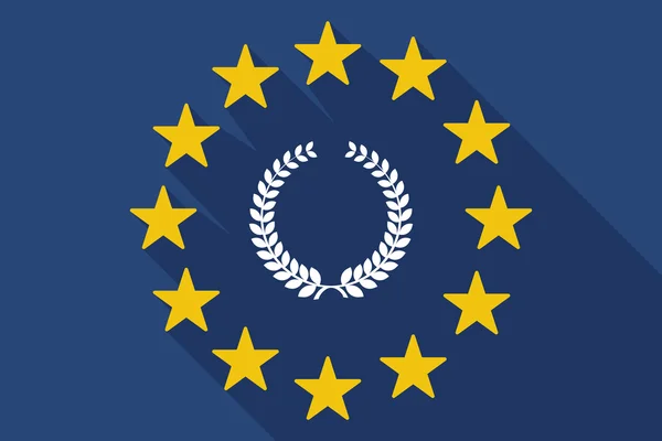 Ombre longue drapeau de l'UE avec un signe de couronne de laurier — Image vectorielle