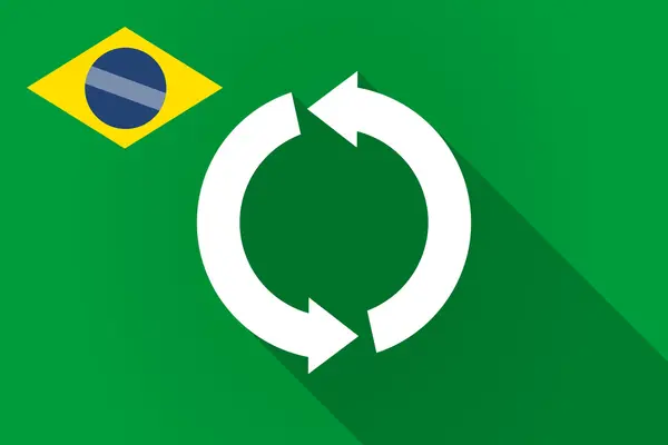 Bandeira longa do Brasil sombra com um sinal de reciclagem redonda — Vetor de Stock