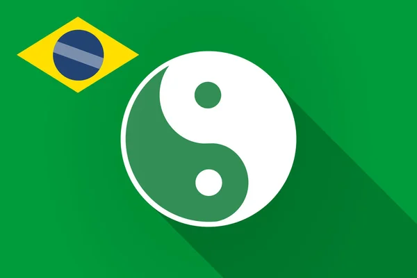 Lange schaduw Brazilië vlag met een ying yang — Stockvector