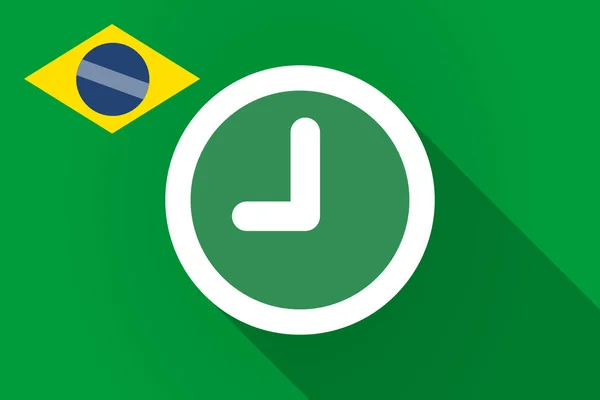 Långa skugga Brasilien flagga med en klocka — Stock vektor