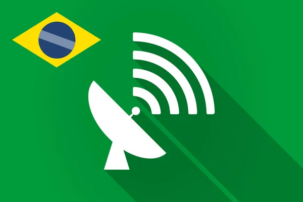 Lunga ombra bandiera brasiliana con una parabola satellitare — Vettoriale Stock