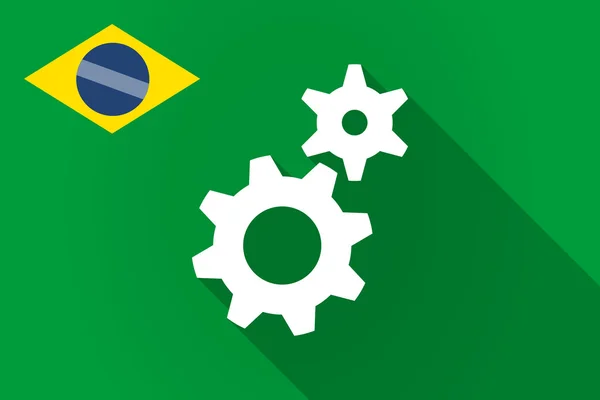 Long shadow Brazil flag with two gears — Stock Vector