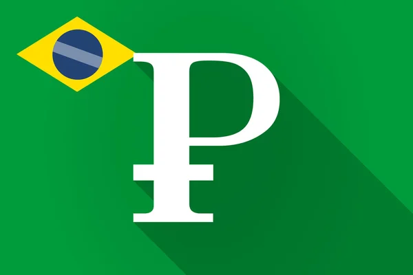 Bandeira longa do Brasil sombra com um sinal de rublo —  Vetores de Stock