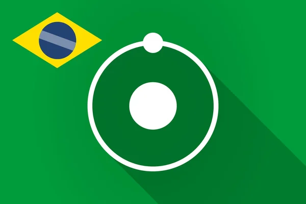 Lange schaduw Brazilië vlag met een atoom — Stockvector