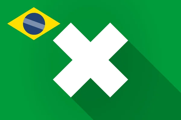 Langer Schatten brasilianische Flagge mit einem x Zeichen — Stockvektor