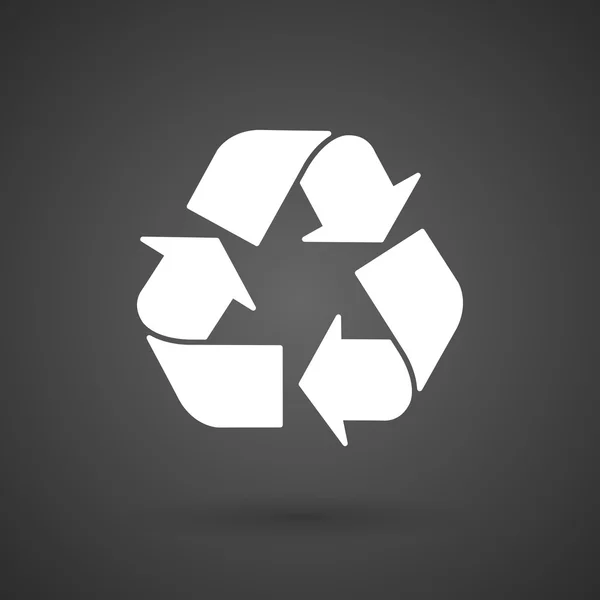 Un signo de reciclaje icono blanco sobre un fondo oscuro — Vector de stock
