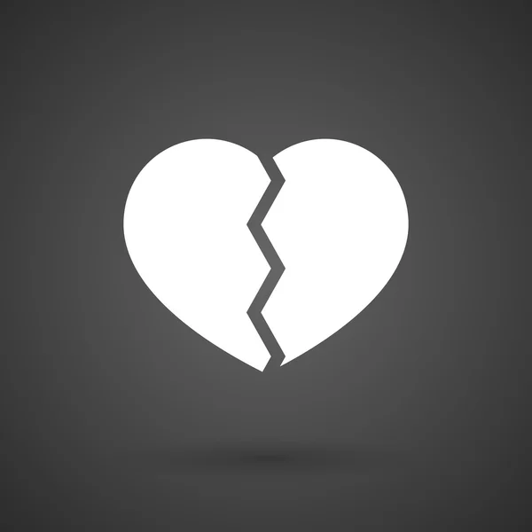 Zlomené srdce bílé ikony na tmavém pozadí — Stockový vektor