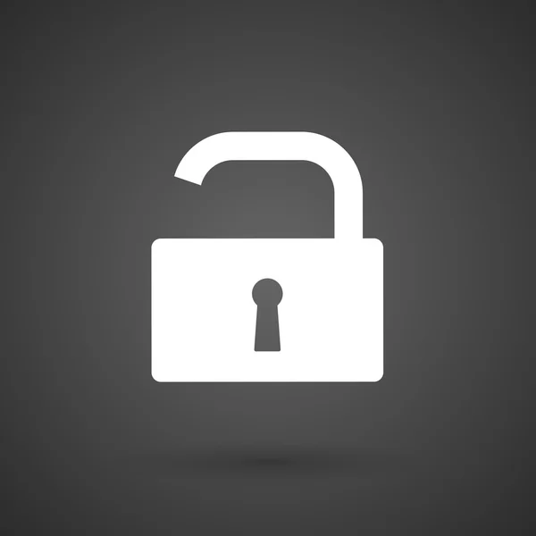 Um ícone branco open lock pad em um fundo escuro — Vetor de Stock