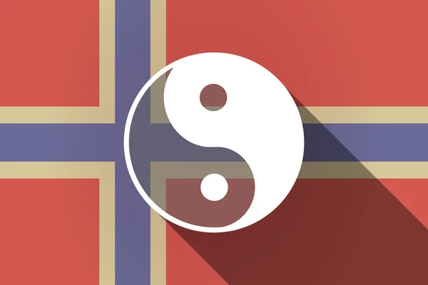 Long shadow Norway flag with a ying yang — Stock Vector