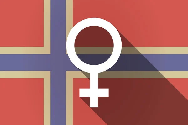 Ombre longue drapeau norvégien avec un signe féminin — Image vectorielle