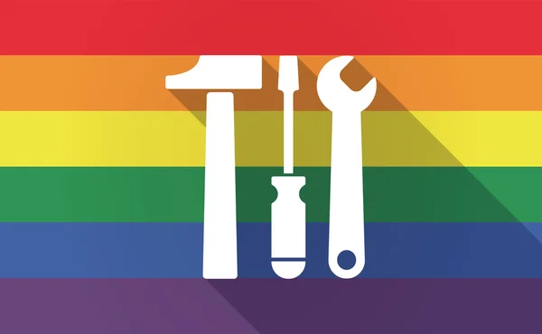 Bandiera Gay Pride lunga ombra con un set di strumenti — Vettoriale Stock