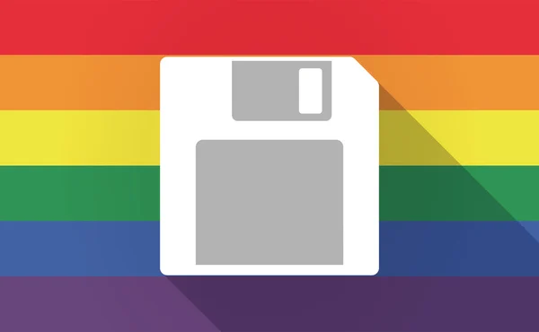 Bandiera Gay Pride lunga ombra con un floppy disk — Vettoriale Stock