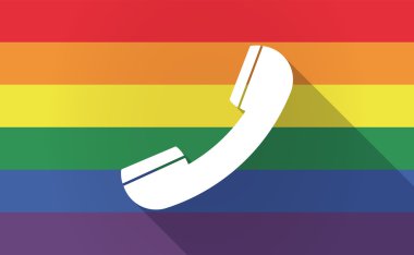 Uzun gölge Gay Pride bayrağı ile bir telefon