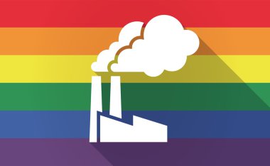 Uzun gölge bir fabrika ile Gay Pride bayrak