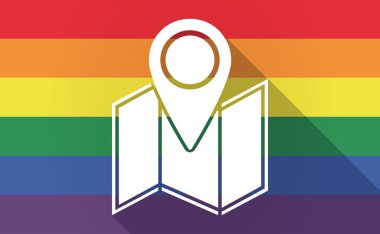 Uzun gölge Gay Pride bayrak bir harita