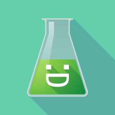 Uzun gölge kimyasal test tüpü gülen metin yüzü olan