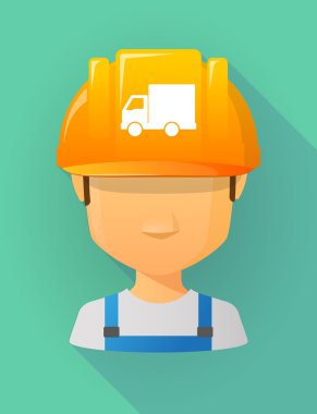 Worker male avatar wearing a safety helmet with a  delivery truc