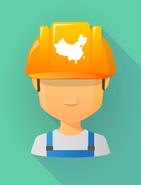 Avatar masculino trabajador con un casco de seguridad con un mapa de China — Vector de stock