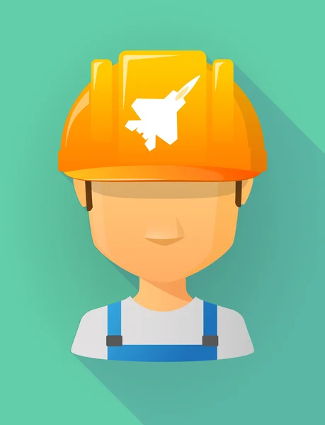 Worker male avatar wearing a safety helmet with a combat plane — Stockvector