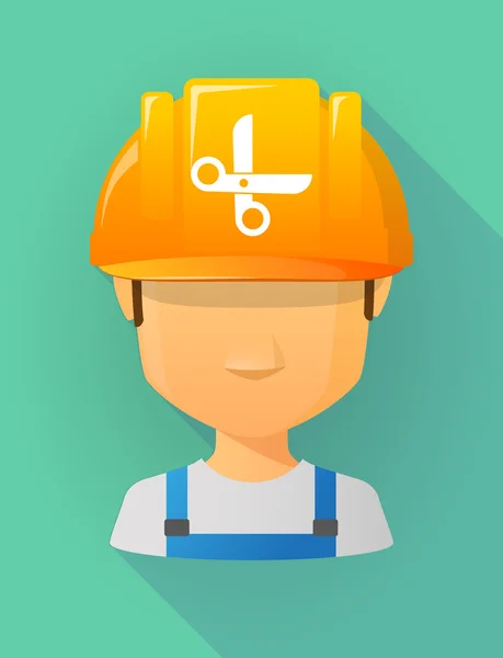 Worker male avatar wearing a safety helmet with a scissors — Stockvector