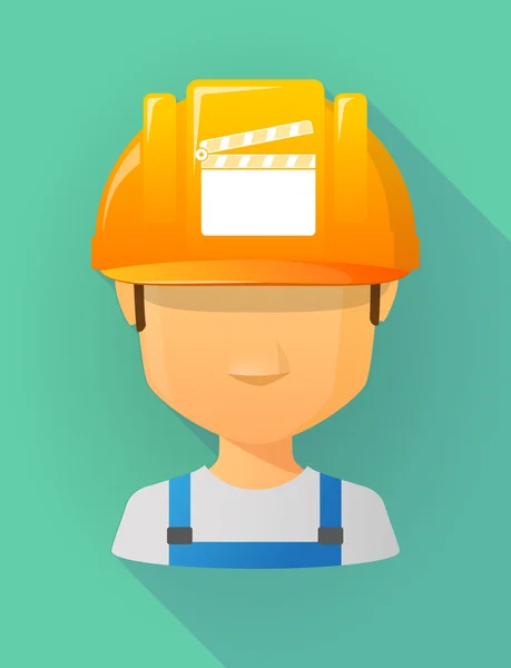 Hombre trabajador avatar con un casco de seguridad con una claqueta — Archivo Imágenes Vectoriales