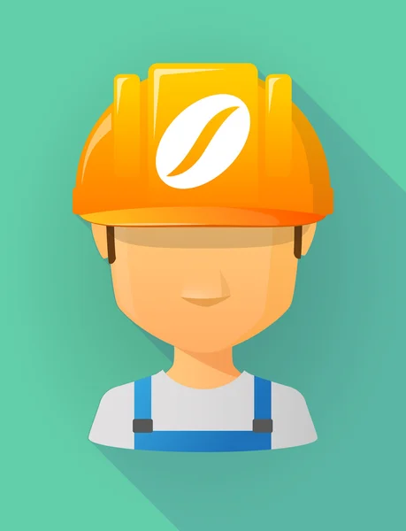 Worker male avatar wearing a safety helmet with a coffee bean — Wektor stockowy