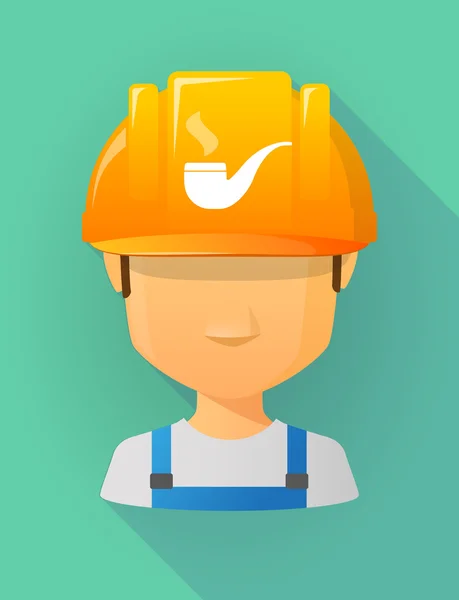 Worker male avatar wearing a safety helmet with a smoking pipe — Stockvector