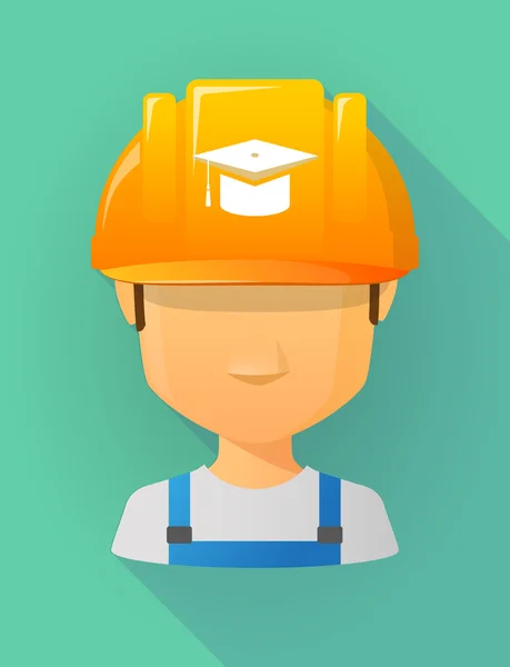 Worker male avatar wearing a safety helmet with a graduation cap — Stockvector