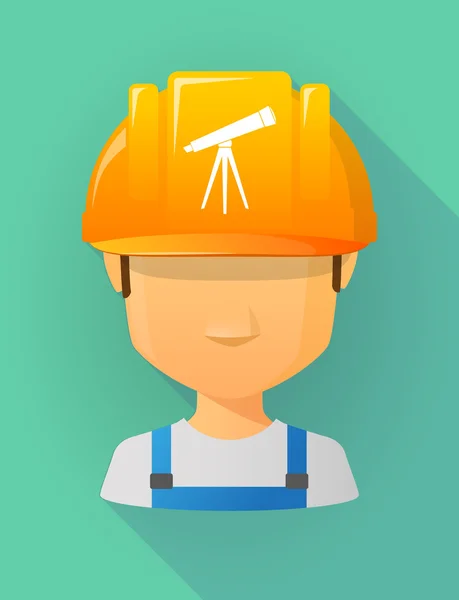 Worker male avatar wearing a safety helmet with a telescope — Stock Vector