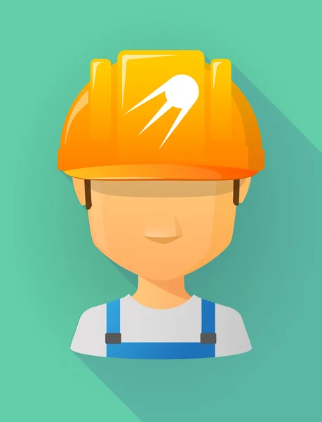 Worker male avatar wearing a safety helmet with a vintage satell — Stock Vector