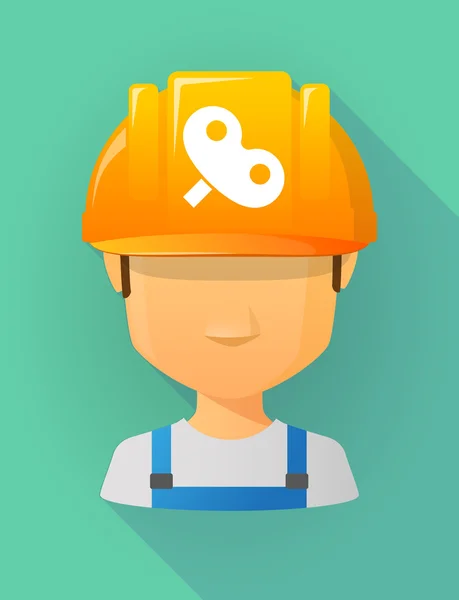 Worker male avatar wearing a safety helmet with a toy crank — Stock Vector