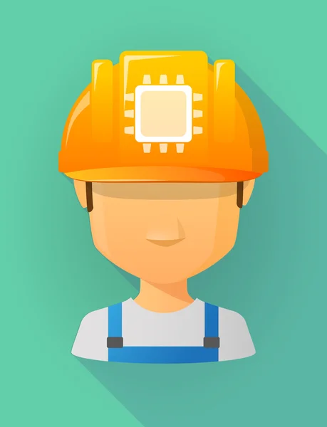 Worker male avatar wearing a safety helmet with a cpu — Stock Vector