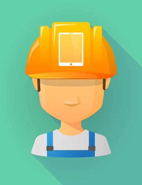 Worker male avatar wearing a safety helmet with a tablet compute — Wektor stockowy