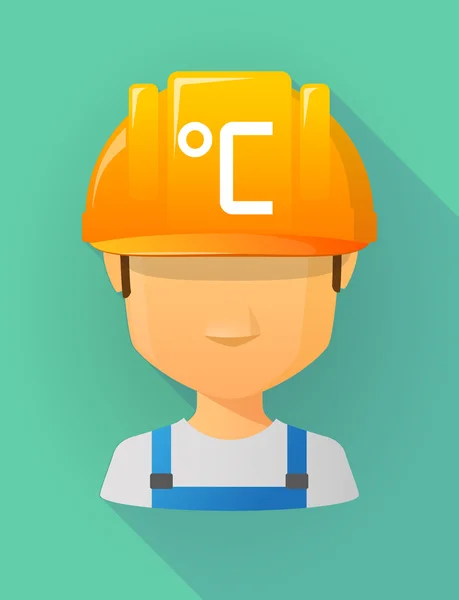 Arbeiter männlichen Avatar trägt einen Schutzhelm mit einem Celsius degre — Stockvektor
