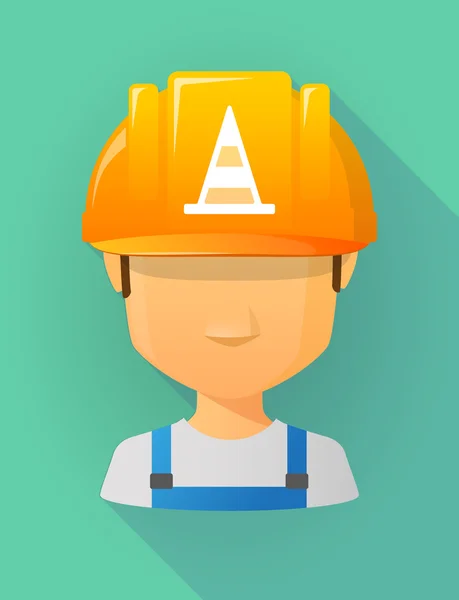 Avatar masculino trabajador con un casco de seguridad con un cono de carretera — Archivo Imágenes Vectoriales