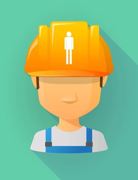 Arbeiter männlichen Avatar trägt einen Schutzhelm mit einem männlichen Piktogramm — Stockvektor