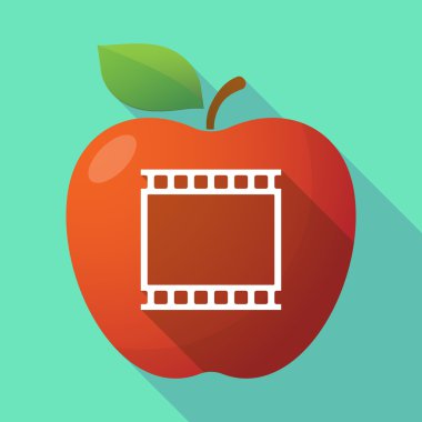 Uzun bir fotoğrafik 35mm film şeridi ile gölge Kırmızı elma simgesi