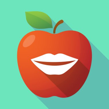 Bir kadın ağız gülümseyen uzun gölge Kırmızı elma simgesi 