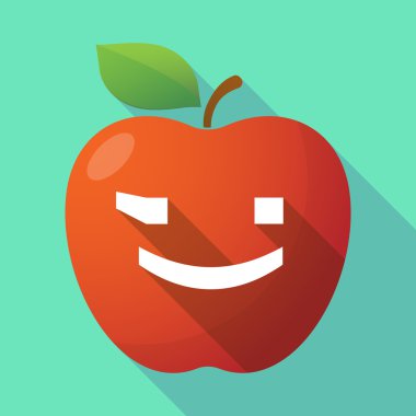 Uzun gölge Kırmızı elma simgesi wink metin yüz ifade ile